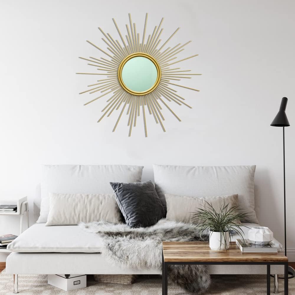 24'' Gold Sunburst Wall Mirror Boho Home Decor Mordern Round Hanging ...