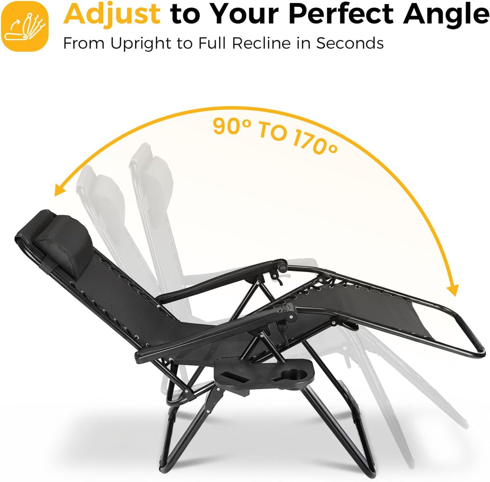 NEWBULIG Zero Gravity Chairs Set of 2, Folding Lounge Chair, Modern Black | P...