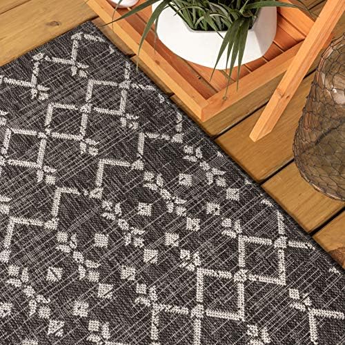 JONATHAN Y Moroccan Geometric Indoor Outdoor Area Rug 8X10 Black/Gray, Ourika...
