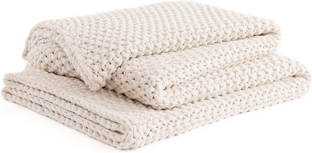 YnM Chunky Cotton Knit Throw Blanket, Cable Knit Throws for Bed Couch Sofa, C...