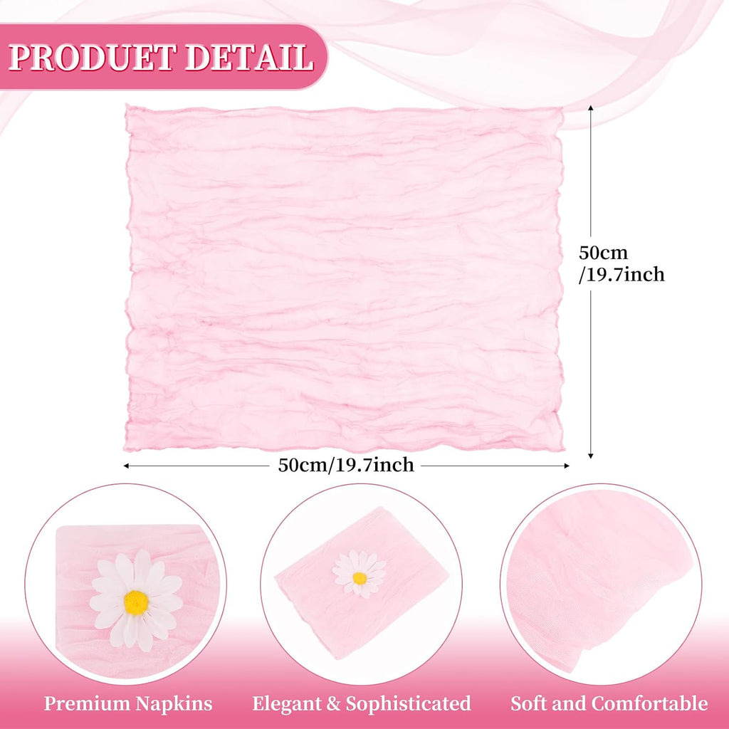 fani 100 Pack Gauze Cheesecloth Napkins, 20 x 20 in, Light Pink | Wrinkled Table Napkins, Soft Cotton, Rustic Decorative, Weddings, Party, Dinner Table, Everyday Use