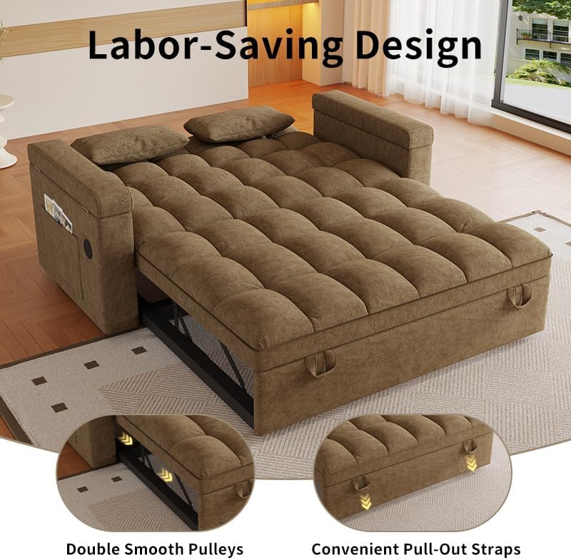 65" 3-in-1 Convertible Sofa Bed, Folding Chenille Loveseat Sleeper