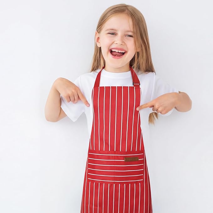 2 Pack Stripes Kids Apron, Kids Cooking Aprons - Image 7