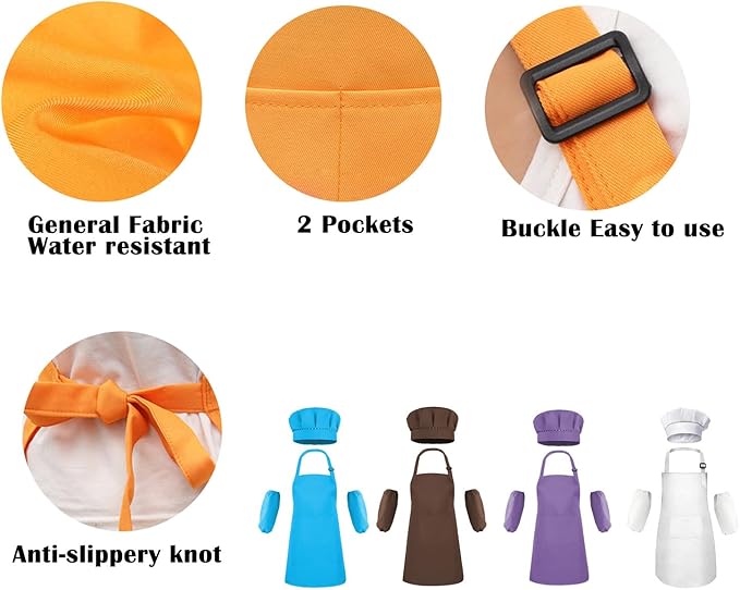 Kids Apron Set Chef Hat Sleeve Outfit Costume Toddler Girl Boy Aprons Cooking - Image 3