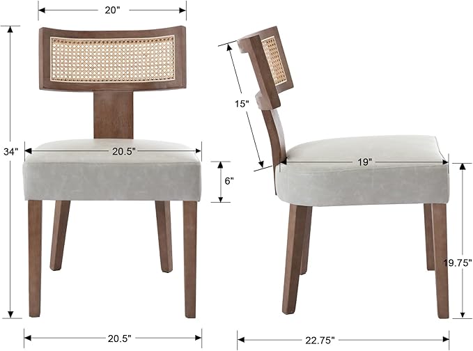 Rattan Dining Chairs Set of 2, Mid-Century Modern Dining Chair, Kitchen Dinin...