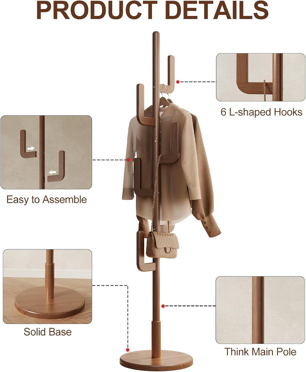 Muwuele Solid Wood Cactus Coat Rack, Freestanding Coat Rack With 6 L-Shaped H...