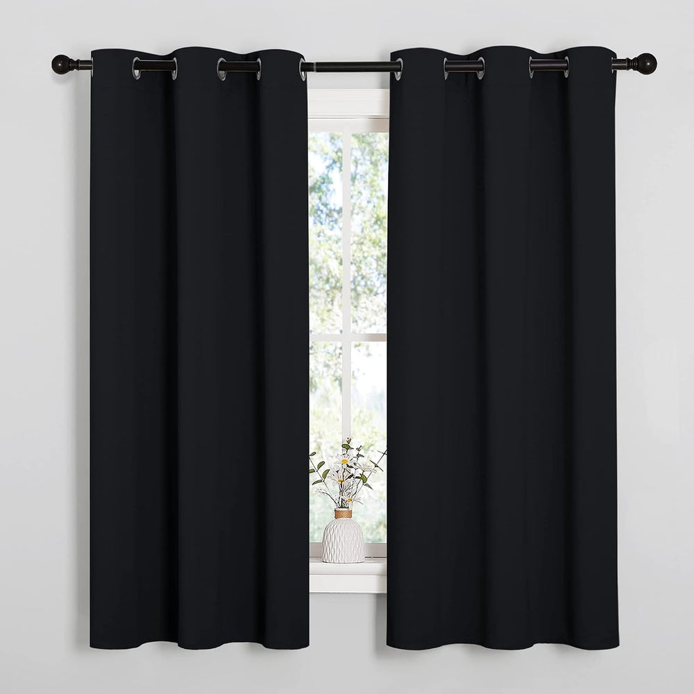NICETOWN Black Blackout Curtains for Cafe 42" Wide x 48" Long 2 Panels