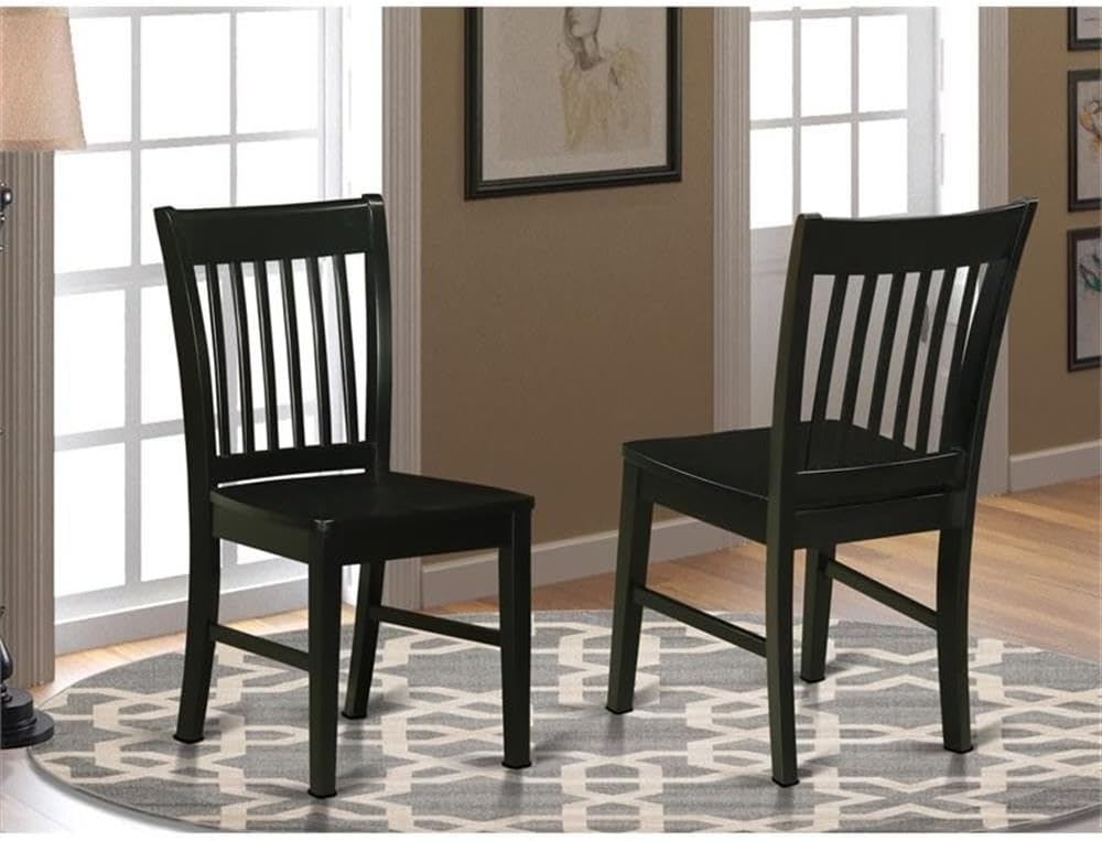 East West Furniture NFC-BLK-W Norfolk Dining Chairs - Slat Back Wood Seat Kit...