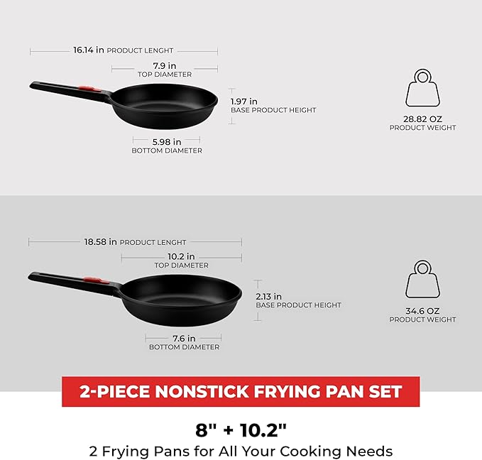 BRA COOKWARE Infinity 2-Piece Nonstick Frying Pan Set | 8 & 10.2 Inch Cast - Image 2