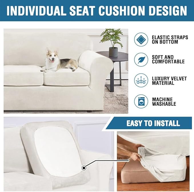 H.VERSAILTEX Modern Velvet Plush 4 Piece High Stretch Sofa Slipcover Sofa Cover - Image 6