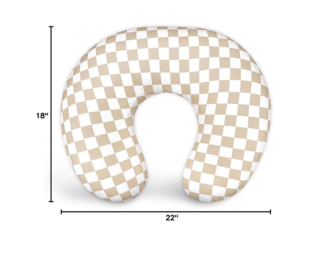 DILIMI Nursing Pillow Cover, Stretchy Removable Case for Breastfeeding Pillows, Ultra Soft Comfortable Slipcover for Baby Girl and Boy, Light Brown Checkerboard