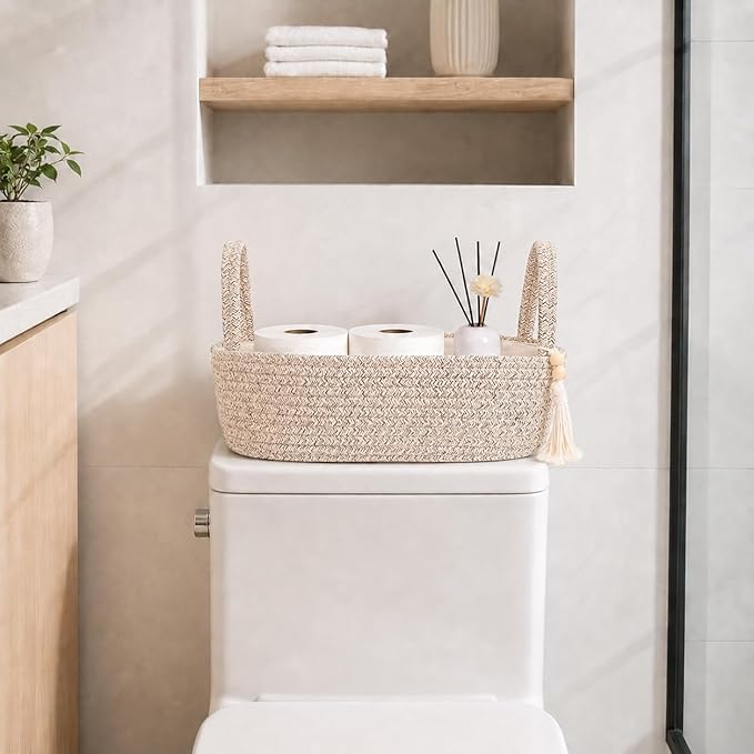 ABenkle Small Storage Basket, Jute Rope Woven Toilet Paper Tray Organizer - Image 3