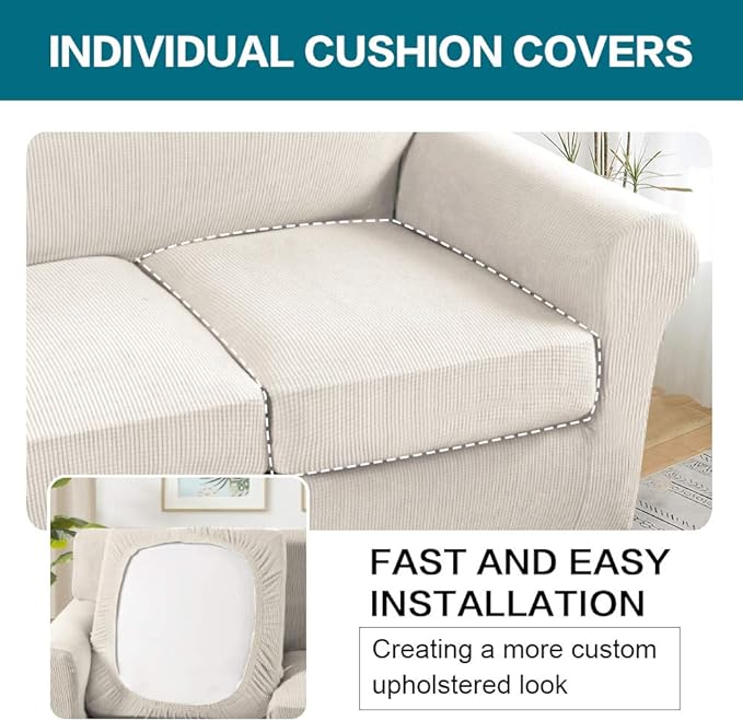 Turquoize 4 Piece Sofa Covers for 3 Cushion Couch Sofa Slipcover Soft Couch - Image 5