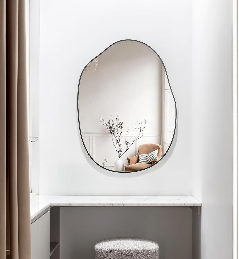 Black Irregular Mirror for Bathroom Asymmetrical Wood Vanity Mirror 24"x...