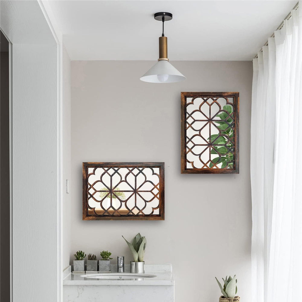 Wocred Set of 2 Rectangular Wall Mirror,Gorgeous Rustic Farmhouse Accent Mirr...