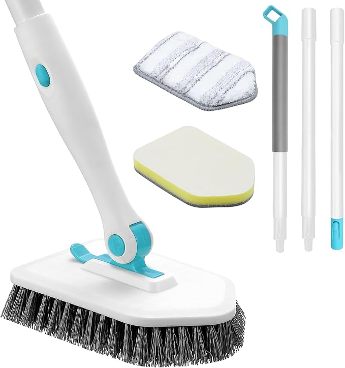 nacena Shower Scrubber with Long Handle, 3 in 1 Tile Tub Scrubber Brush with 3 by nacena