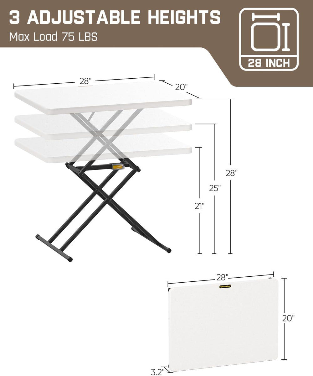 FanttikOutdoor Small Folding Table Quick Adjust 3 Heights, TV Tray, Dining