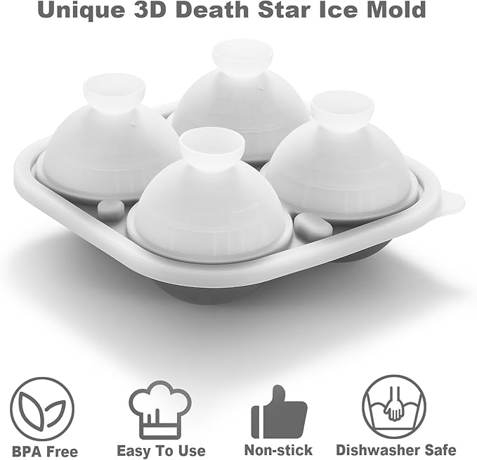 Nax Caki 3D Death Star Ice Cube Molds, Large Silicone Fun Shapes Bourbon Gifts - Image 3