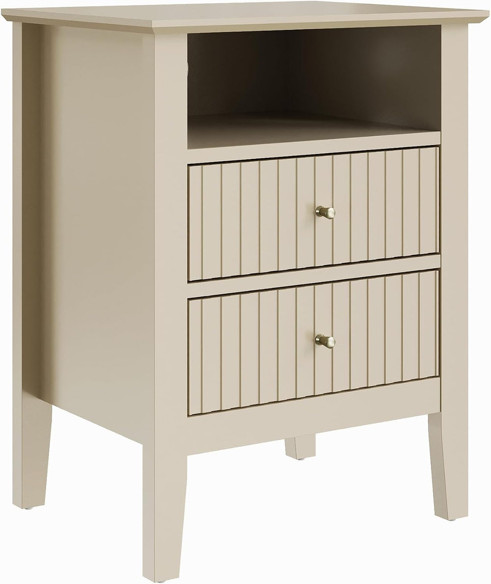 RoyalCraft Beige Fluted Nightstand Set of 2, Colorful Nightstand with 2 Drawe...