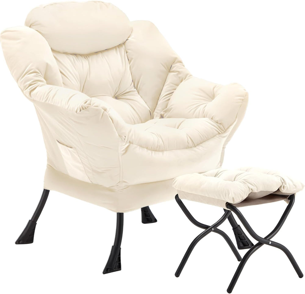 Youtanic Lazy Chair with Folding Ottoman, Accent Chair Velvet Upholstered wit...