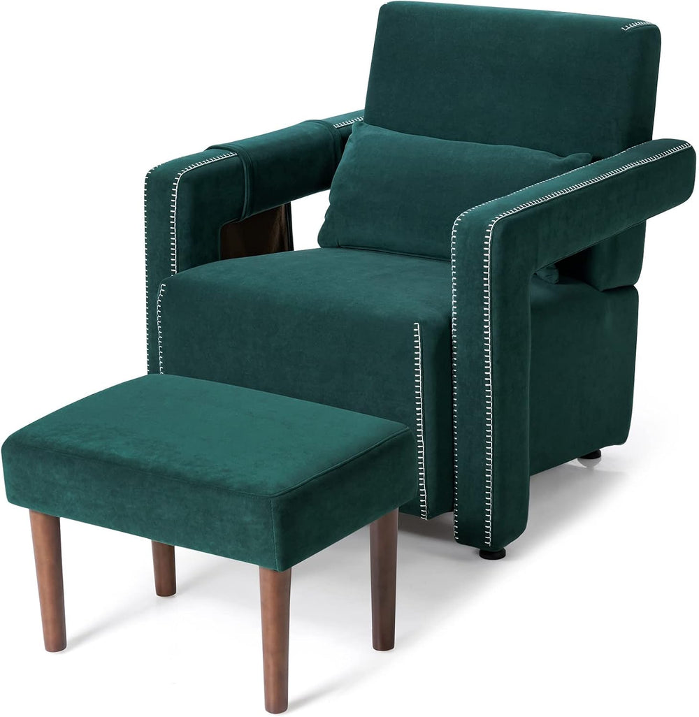 Giantex Modern Accent Chair with Ottoman, Soft Berber Fleece Single Sofa w/Si...