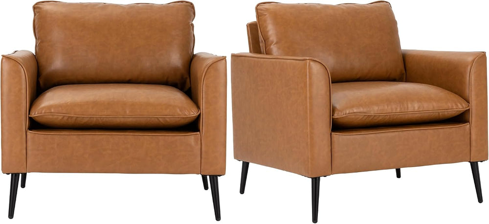 Okeysen Modern Leather Chair Set of 2, Oversized Armchair for Living Room, Mi...