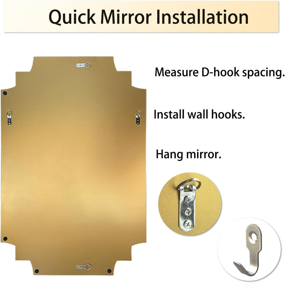 Gold Mirror for Wall, 36x24 Gold Wood Framed, Scalloped Beveled Polished Rect...