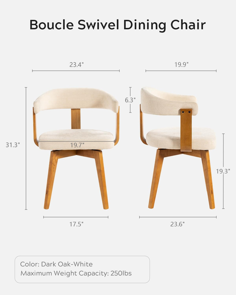 EYYTHUNG Swivel Dining Chairs Set of 2, Mid Century Modern Chenille Dining Ch...