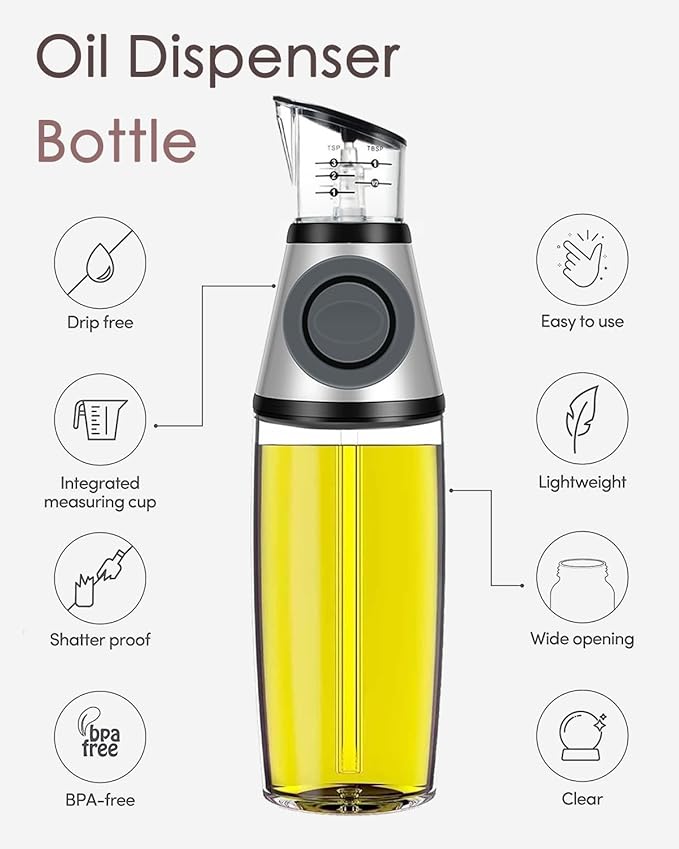 Oil Dispenser Bottle, 17oz Olive Oil Dispenser Oil Sprayer, Baking Frying - Image 3