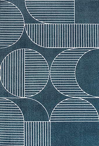 JONATHAN Y Nordby High-Low Arch Striped Navy/Cream Indoor/Outdoor Area Rug, 8...