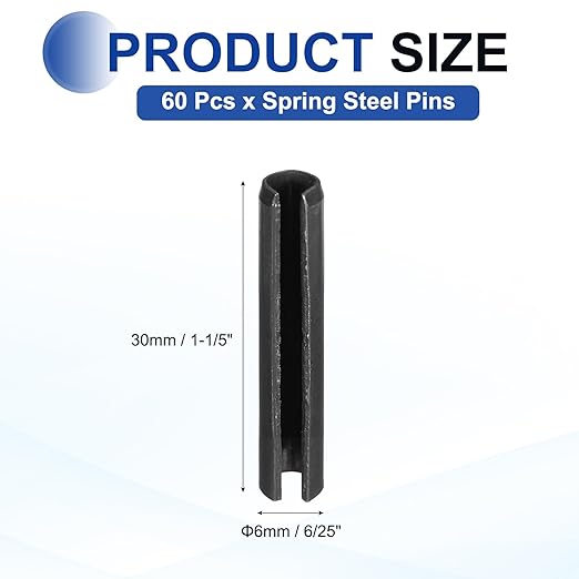 MECCANIXITY 60Pcs Slotted Split Roll Pins 6/25 Inch Dia. 1-1/5 Inch Length 65Mn - Image 2