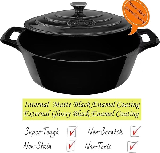 La Cuisine Enameled Cast Iron Oval Dutch Oven Casserole 6.75 QT 33x25x16cm Matt - Image 3