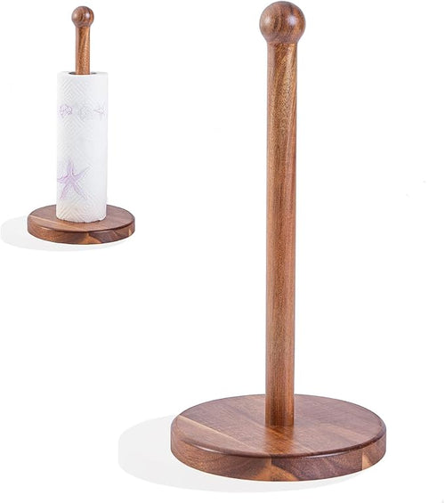 14" Acacia Wooden Paper Towel Holder, 6.7" Large Heavy Base Wooden Kitchen by MediterraneanFoodExperience