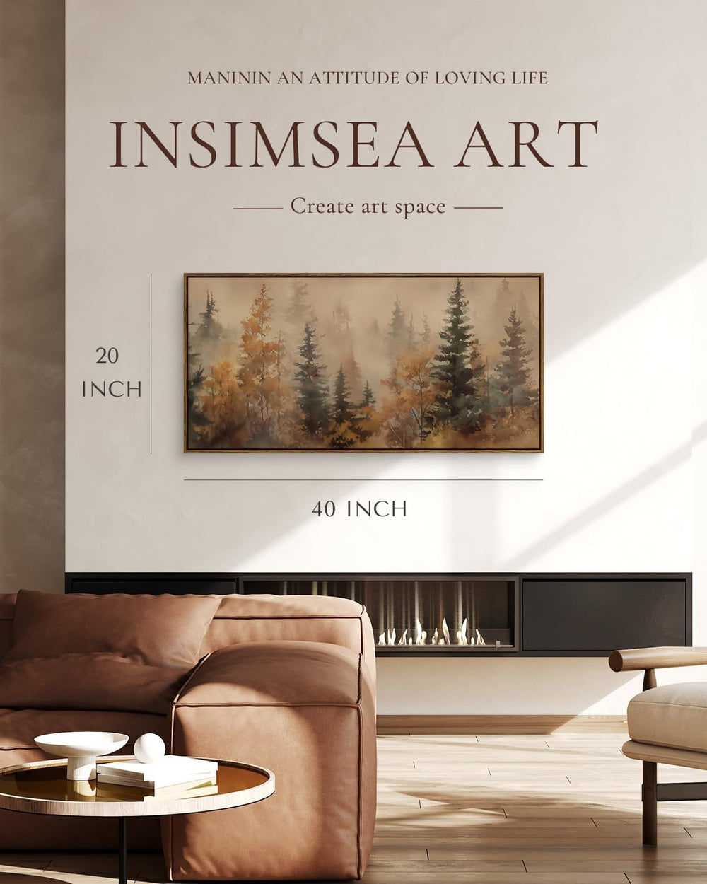 InSimSea Extra Large Framed Fall Wall Art, Forests Trees Landscape, 20x40in