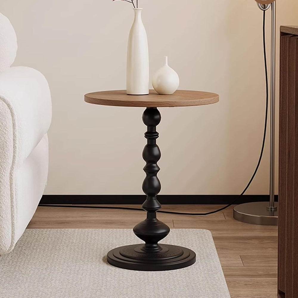 Vintage Round Side Table Small Space End Table for Couch Living Room Stable M...