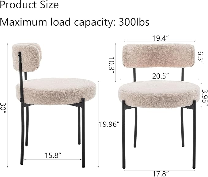 Boucle Dining Chairs Set of 6, Upholstered Dining Room Chairs with Black Meta...