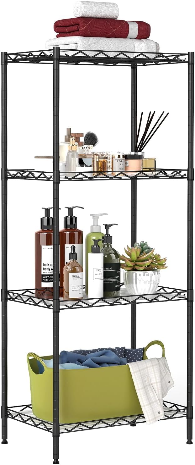 BestOffice | 4-Tier Wire Storage Shelves | 12"D x 18"W x 44"H | Black | by BestOffice