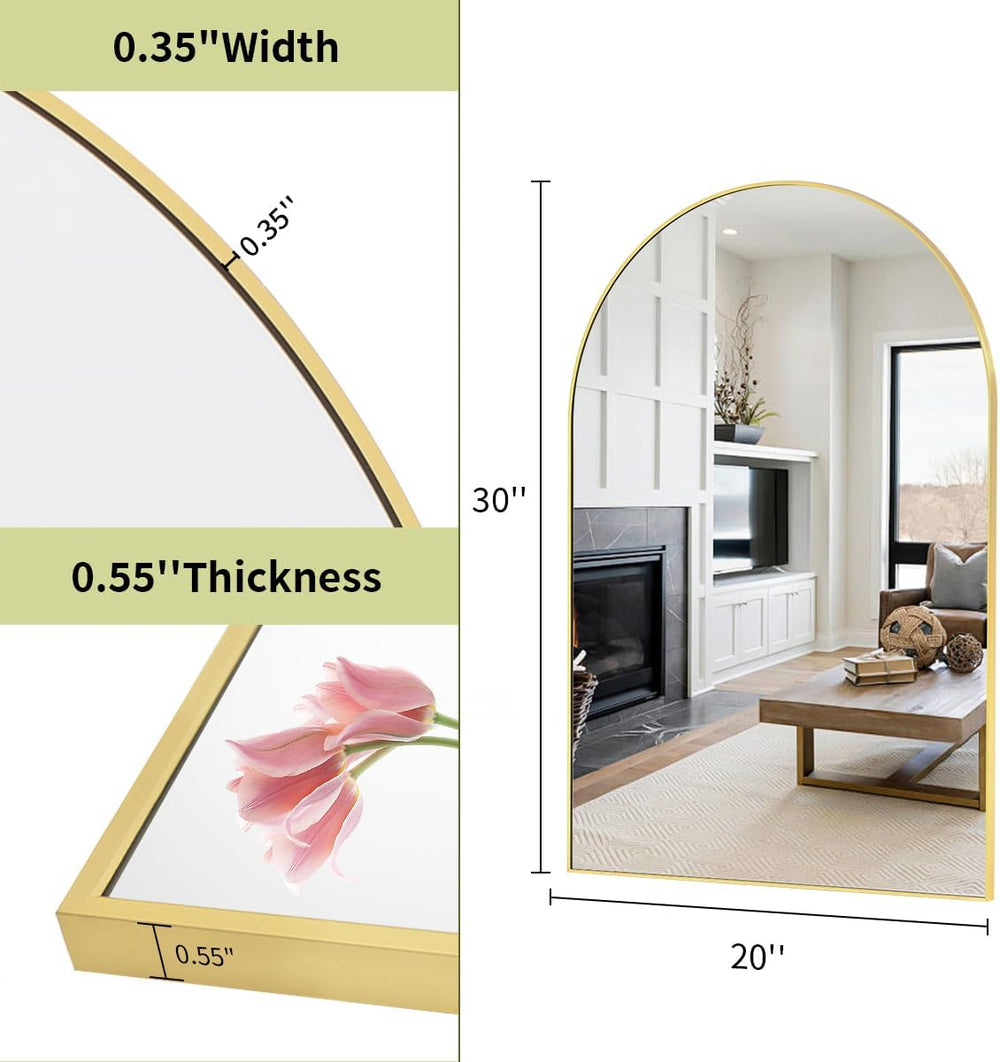 BEAUTYPEAK 20"x30" Arch Bathroom Wall Mirror, Gold