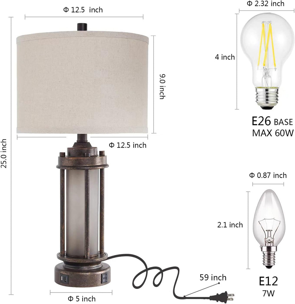 AIEAMPDO 25'' Set of 2 Farmhouse Table Lamps for Living Room with USB...