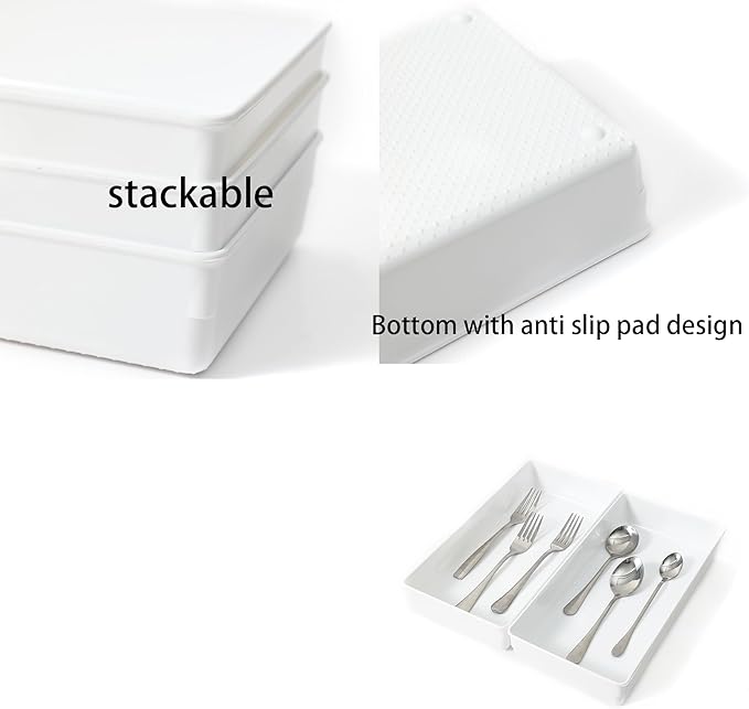 3 Pack White Plastic Drawer Organizer Tray Cutlery Utensil Makeups Drawer - Image 3