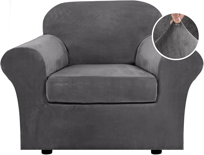H.VERSAILTEX Rich Velvet Stretch 2 Piece Cover Chair Slipcover Sofa Cover by HVERSAILTEX