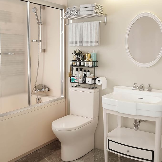 Godboat Bathroom Organizers, 2-Tier Over Toilet Storage, Floating Shelves - Image 7