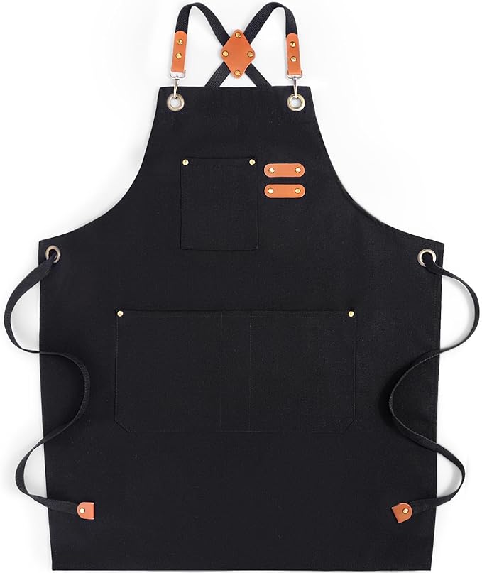 Chef Aprons for Men Women with Large Pockets, Cotton Canvas Water Repellent by Cardkiss