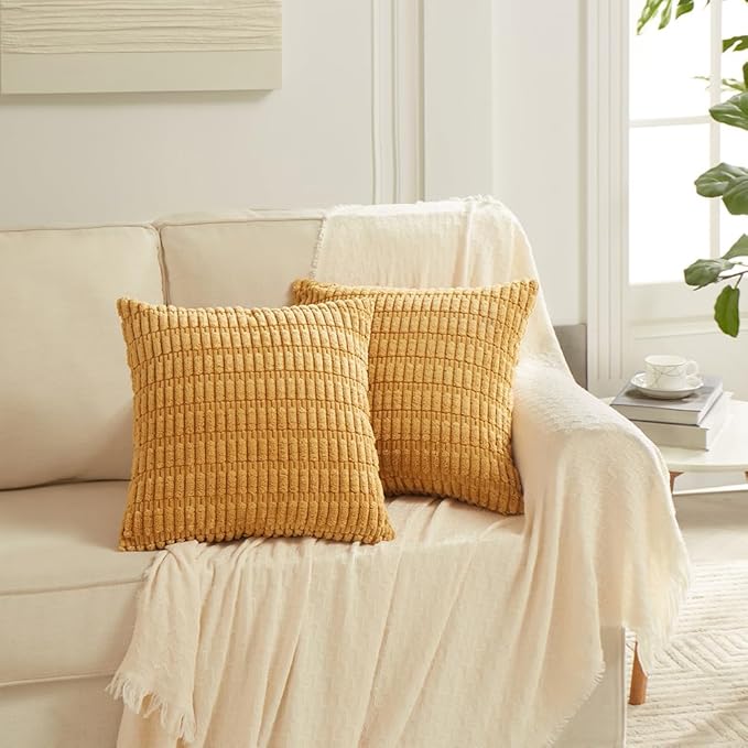 Fancy Homi 4 Packs Mustard Yellow Decorative Throw Pillow Covers 16x16 Inch - Image 6