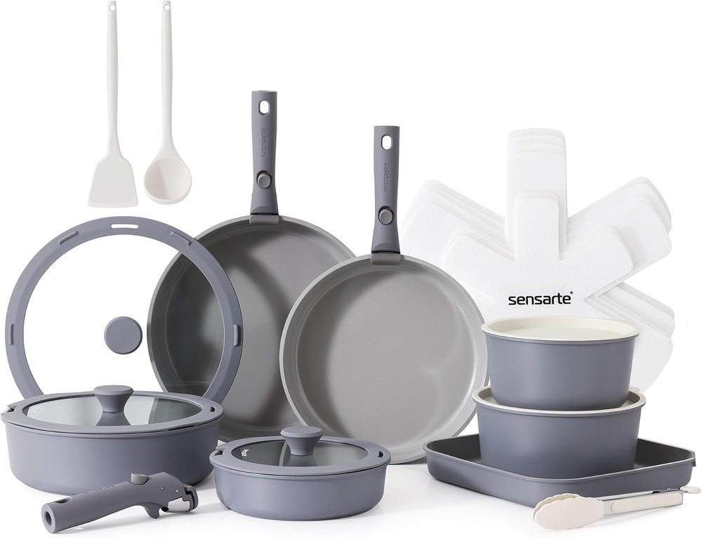 SENSARTE 24 Piece Ceramic Pots and Pans Set, Nonstick Detachable Handle Cookware