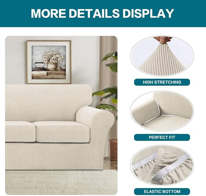 Turquoize 3 Piece Sofa Covers for 2 Cushion Couch Sofa Slipcover Soft Couch - Image 4