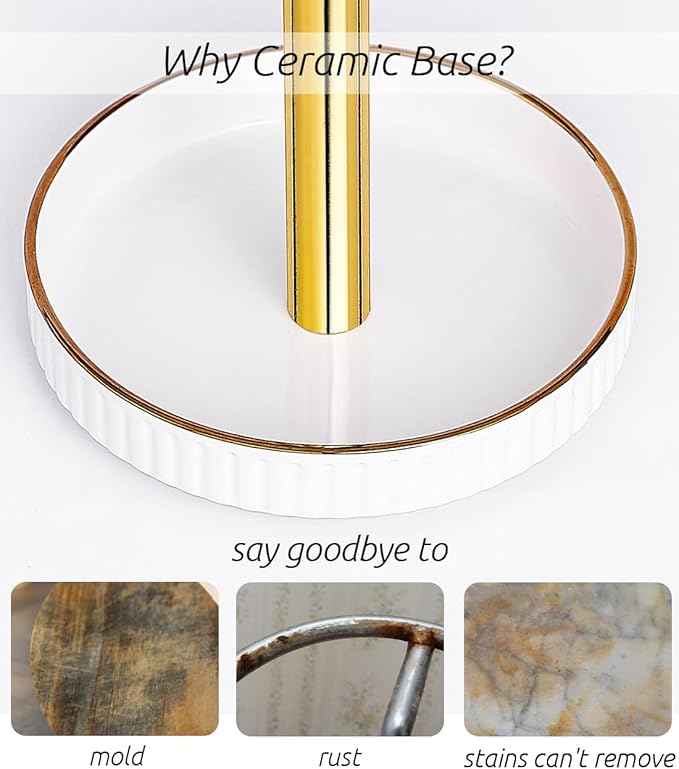 VROOMIUM Gold Paper Towel Holder Countertop, Ceramic Base Easy-to-Clean - Image 2