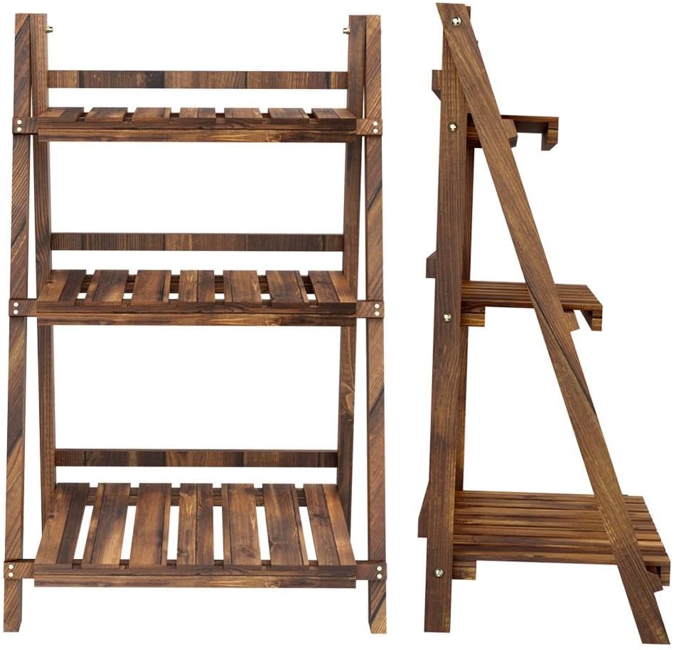 Yaheetech Wooden Plant Stand, 3 Tier Plant Stand, Foldable Ladder Shelves | L...