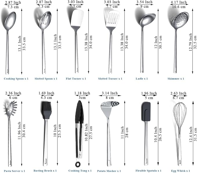 Kitchen Cooking Utensils Set 26 Pieces, Stainless Steel Heavy Duty Sturdy - Image 2