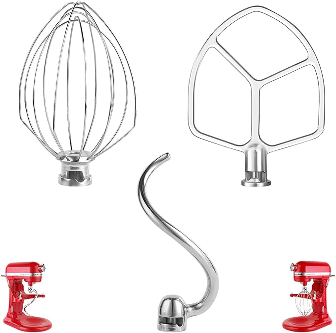 Stainless Steel 3 Piece kit Attachments，Dough Hook 6 Wire Whisk Flat Beater by XINBOOGQ